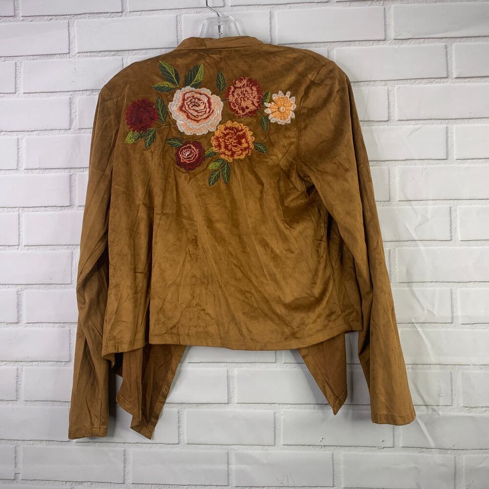 Blu Pepper faux suede embroidered jacket open front brown boho size small